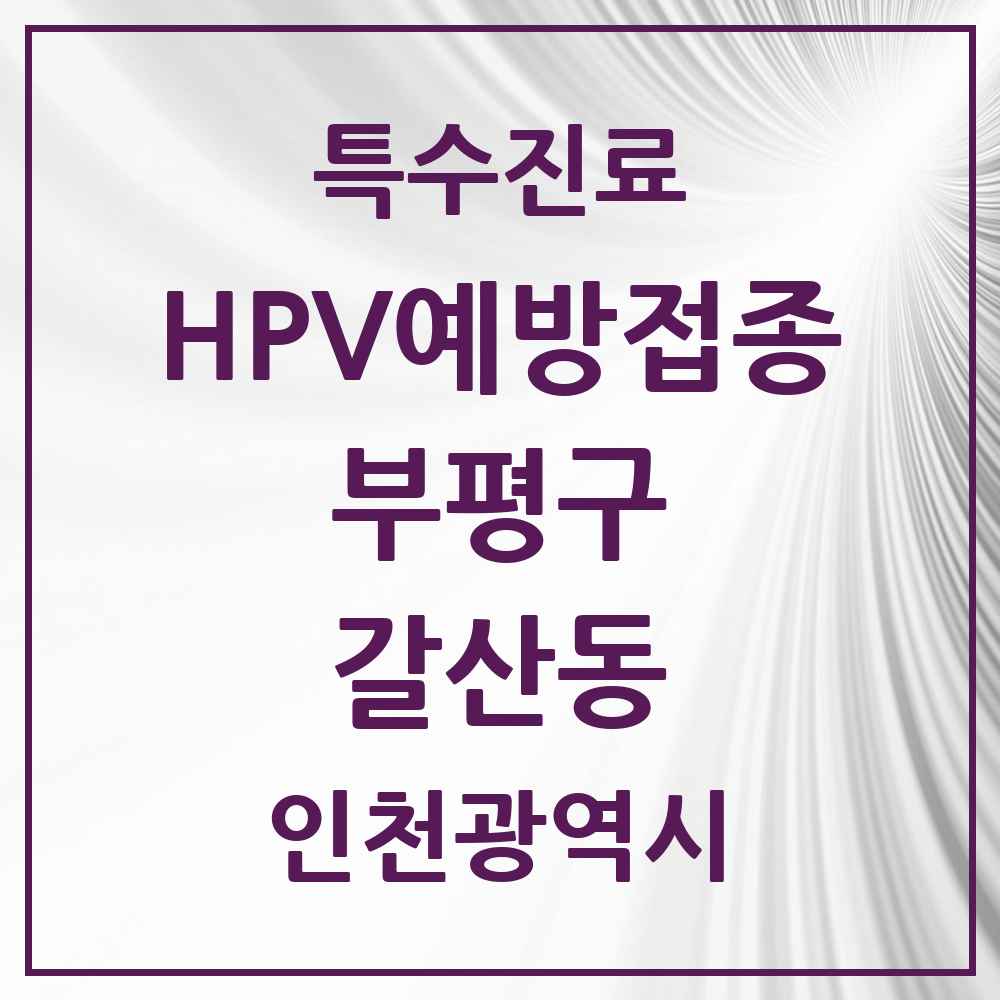 2025 인천광역시 부평구 갈산동 HPV 예방접종사업 참여기관 의원·병원 목록 5곳