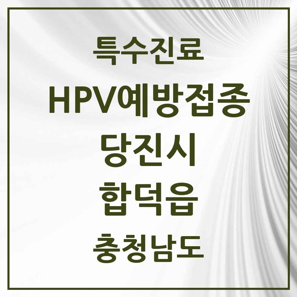 2025 충청남도 당진시 합덕읍 HPV 예방접종사업 참여기관 의원·병원 목록 1곳