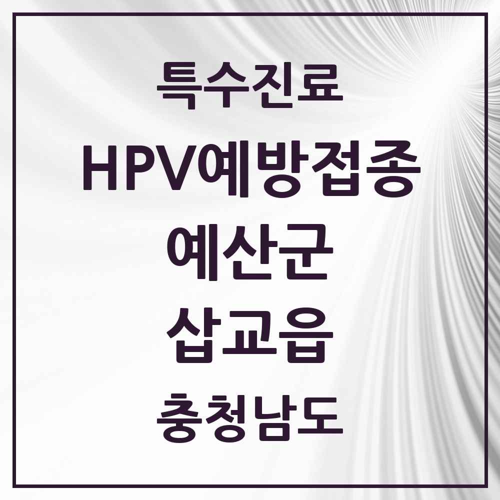 2025 충청남도 예산군 삽교읍 HPV 예방접종사업 참여기관 의원·병원 목록 2곳